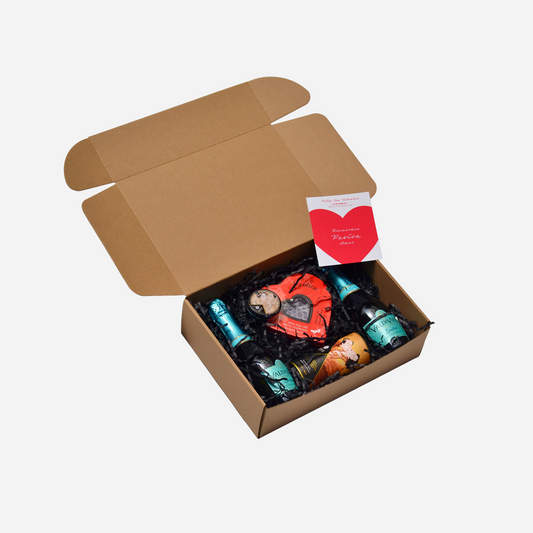 Kit San Valentín juegos corazón erótico, aceite Besos Íntimos, vela SHUNGA + 2 Espumantes 375cc