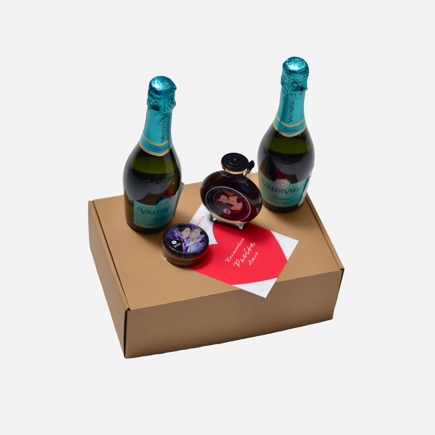 Kit San Valentín pintura corporal, vela SHUNGA + 2 Espumantes 375cc