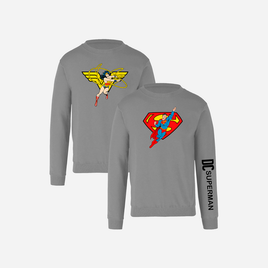 Kit polerón dúo polo gris Classic Superman y Wonder Woman